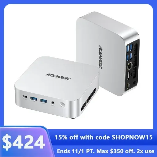 ACEMAGIC W1 Mini PC with Ryzen 7 H255, 16GB LPDDR5 RAM, 512GB SSD