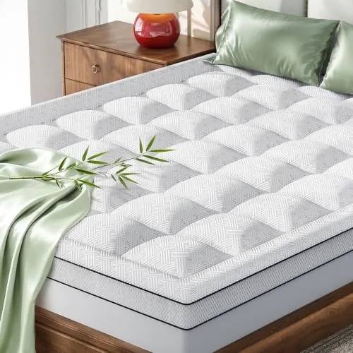 Qocismile 3" Bamboo Viscose Shredded Memory Foam Pillow Top Mattress Topper