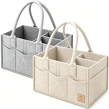 2-Pk HipHop Panda Diaper Caddy Organizer (Grey/Oatmeal)