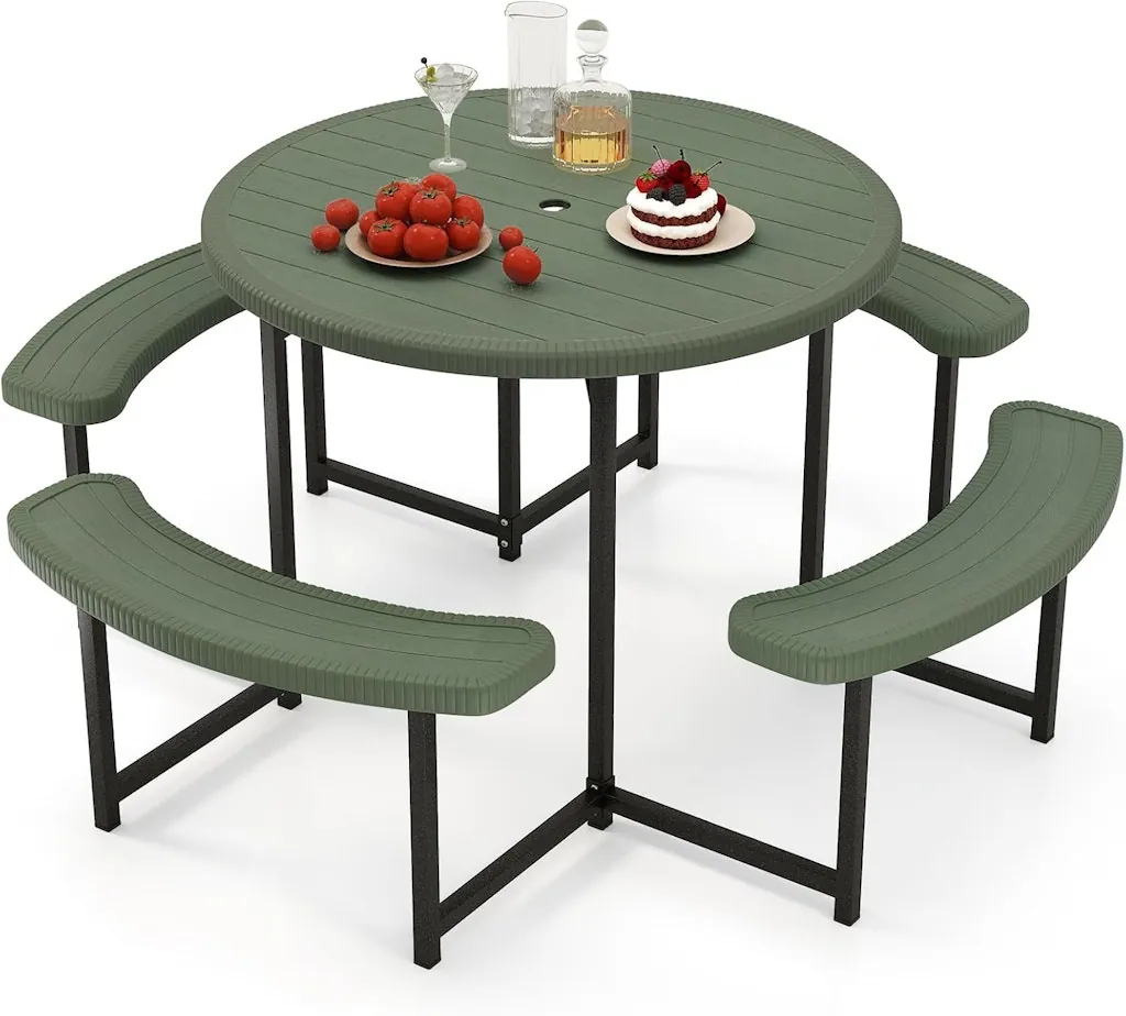 Giantex 37" Round Picnic Table Bench Set