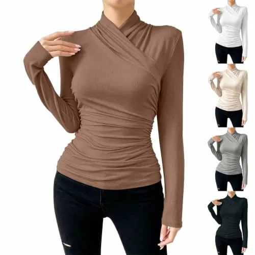 Criss Cross V Neck Wrap Tops Slim Fit