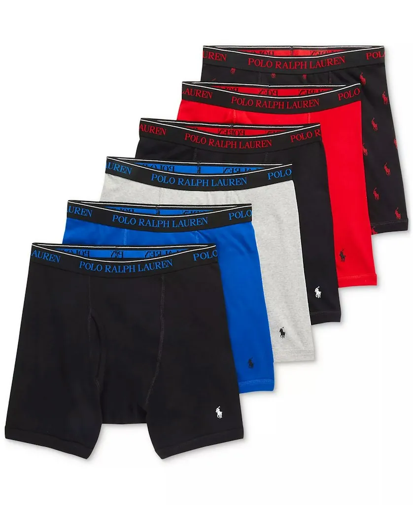 Polo Ralph Lauren Men's Classic-Fit 100% Cotton Boxer Briefs 6-Pack