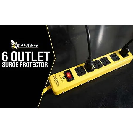 15' 6-Outlet Yellow Jacket Metal Surge Protector Strip