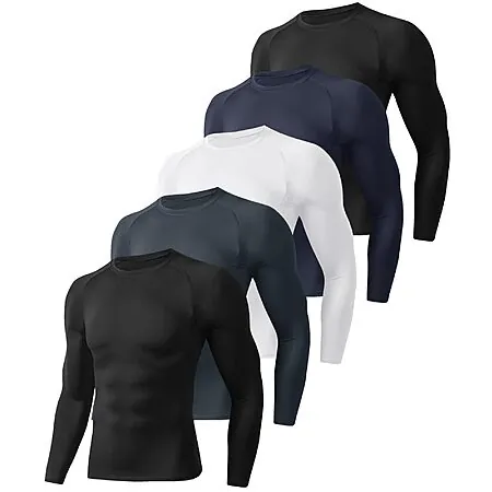 5-Pk BOOJO Men's Long Sleeve Compression Shirts (Large Only)