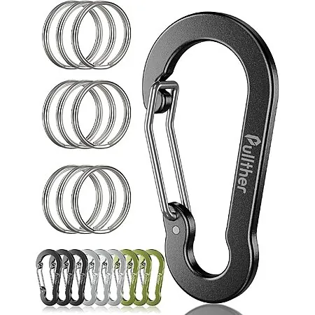 Pullther Fishing Gear: 9-Pk 2.7" Aluminum Carabiner Keychain Clips