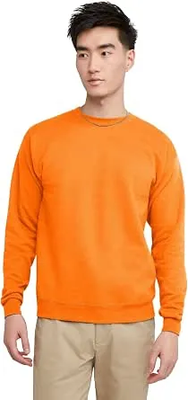 Hanes Men's EcoSmart Fleece Crewneck Sweatshirt (Small, Safety Orange)
