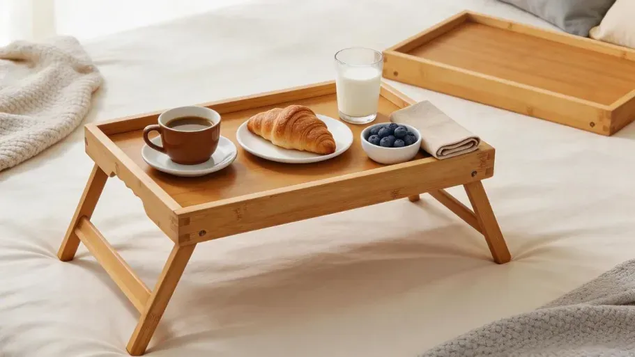 Bamboo Bed Tray Table w/ Folding Legs 2-Pack