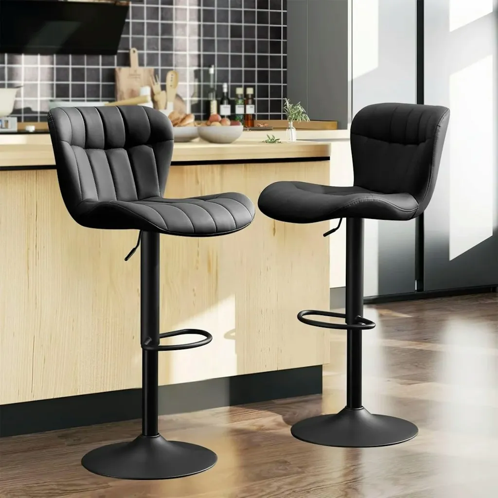 George Oliver Mid-Century Modern Faux Leather Swivel Adjustable Height Bar Stools, Set of 2