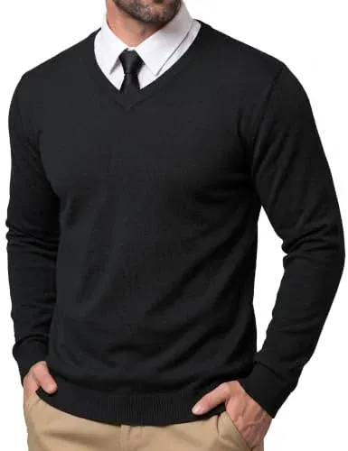 CRYSULLY Men V Neck Dress Sweaters Cable Knit Pullover Sweater