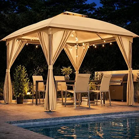 10'x10' LAUSAINT HOME Arc Double-Tier Roof Gazebo Canopy w/ Curtains (2 Colors)