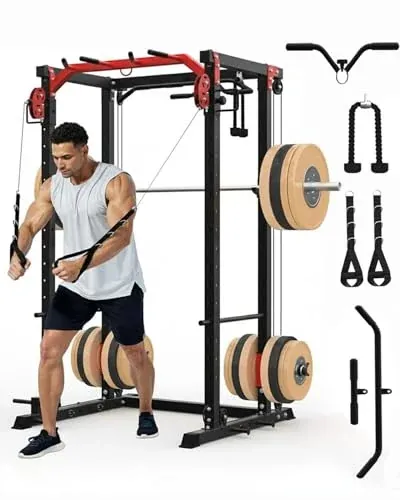 Garvee Power Cage 2000LBS Multi-Functional Power Rack with Pulley System