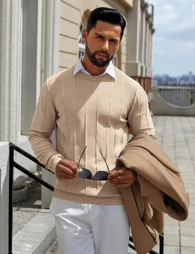 COOFANDY Men's Crew Neck Long Sleeve Casual Knit Dress Sweater