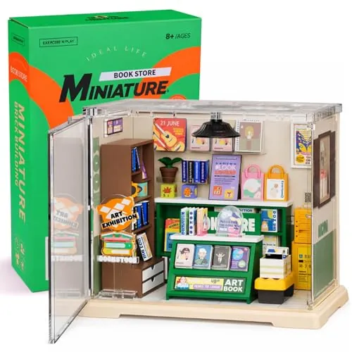 104-Piece DIY Bookstore Book Nook Miniature House Kit w/ LED Nightlight
