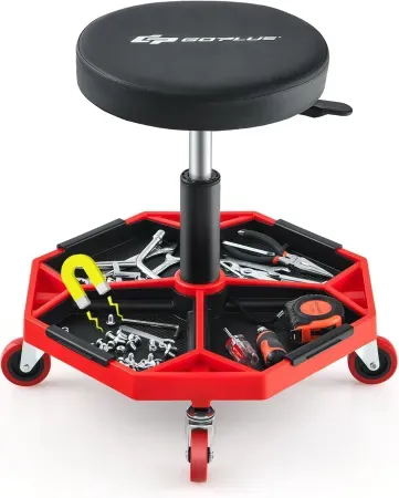 Goplus Mechanic Stool w/ Wheels & Magnetic Tool Tray