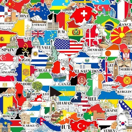 200-Count Rzaemuush World Country Flag Vinyl Stickers