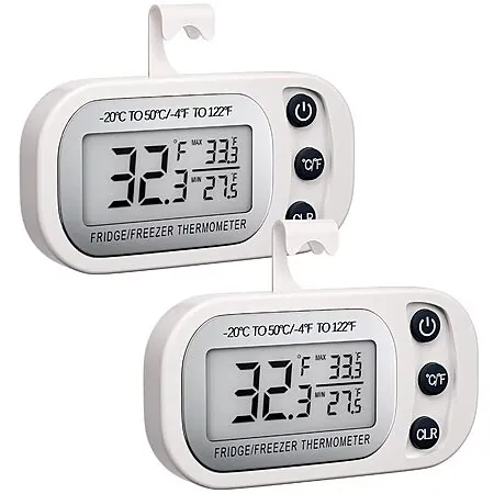 2-Pk FAHZON Waterproof Digital Refrigerator & Freezer Thermometer