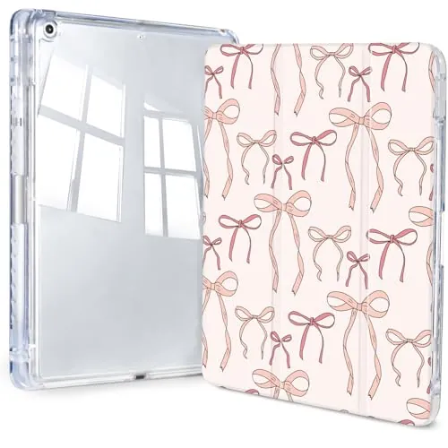 Jngnpn iPad Slim Trifold Clear Back Transparent Cover with Pencil Holder