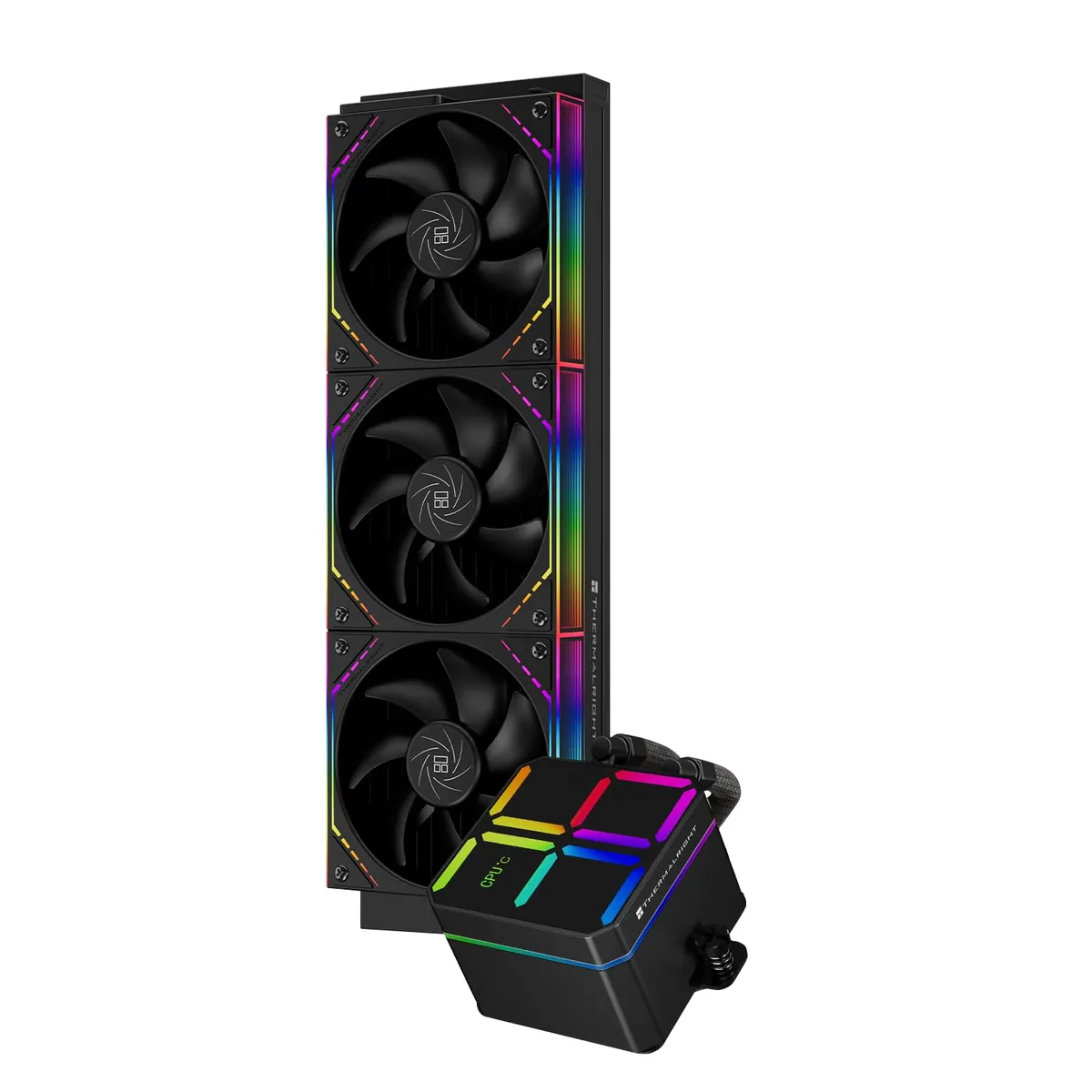 Thermalright Magic Qube 360 ARGB Black Liquid CPU Cooler,Building Block Fan with Temperature Controlled Color Changing Digital Screen