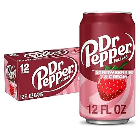 12-Pk 12-Oz Dr Pepper Strawberries & Cream Soda Pop Beverage