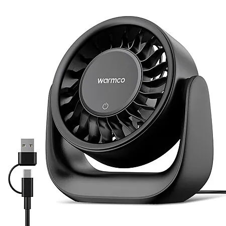 6.4" Warmco DS1 3-Speed USB Touch Control Corded Fan (Black)