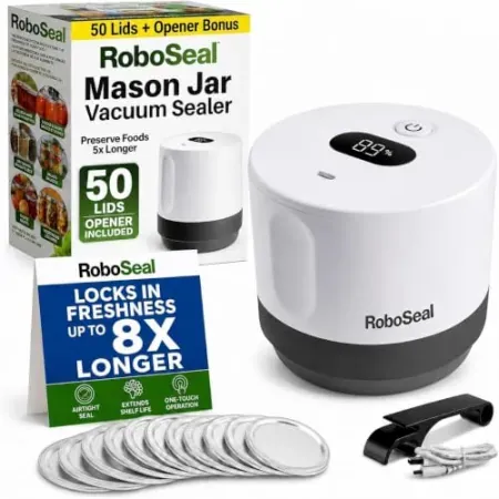 Roboseal Electric Mason Jar Vacuum Sealer Kit w/ 50 Lids