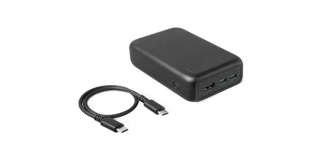 Amazon Basics High-Capacity Portable Charger Power Bank with 3-Port Output, 20,000 mAh, Black