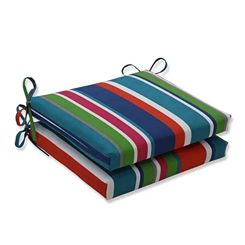 Pillow Perfect Stripe Indoor/Outdoor Square Corner Chair Seat Cushion with Ties 16" x 18.5" 2 Count