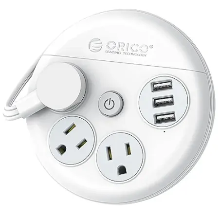 4' Orico 6-in-1 Travel Power Strip w/ 3 Outlets & 3 USB Ports