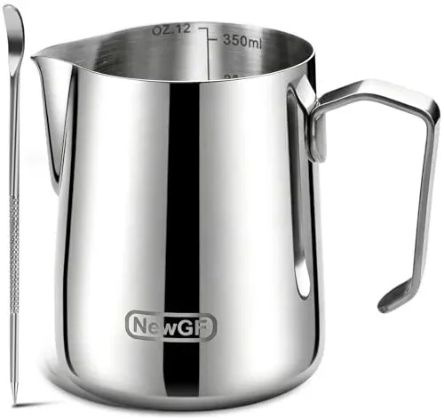 NewGF 12oz Stainless Steel Milk Frothing Pitcher for Latte Art