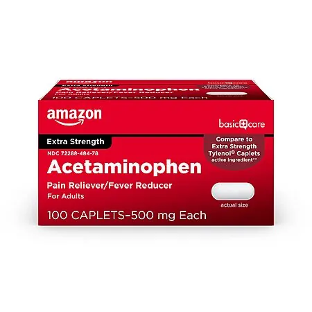 100-Ct Amazon Basic Care Extra Strength 500mg Acetaminophen Caplets