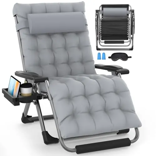 Slendor Oversized Zero Gravity Chairs XXL 33In Padded Recliner Chair Grey