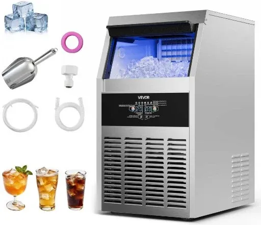 VEVOR Commercial Ice Maker Machine 130 lbs/24h with 30 lbs Storage Capacity