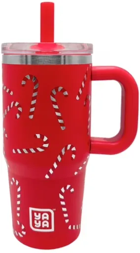 YAYA My First Travel Tumbler, Holiday Prints, Insulated Stainless Steel with Silicone Straw