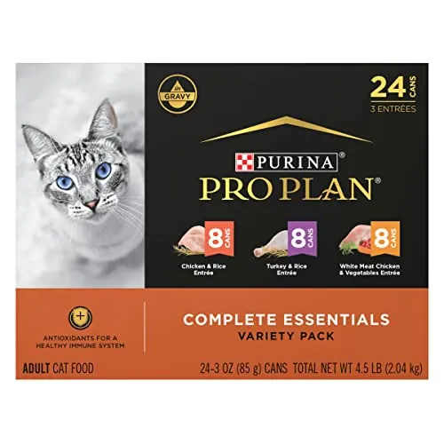 Purina Pro Plan Complete Essentials Wet Cat Food Variety Pack,24-Count, 3 oz Cans