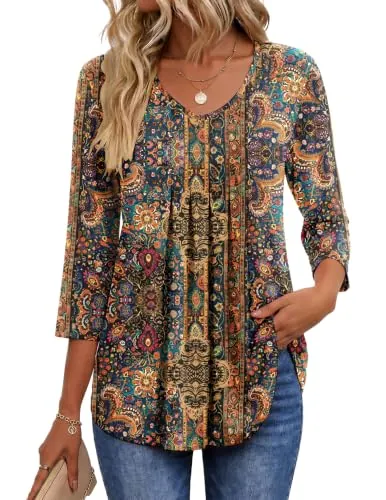Ekouaer Blouses 3/4 Sleeve V Neck Tees