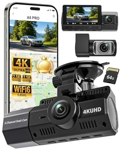 Eivikga 4K 3-Channel 64GB Dash Cam Bundle