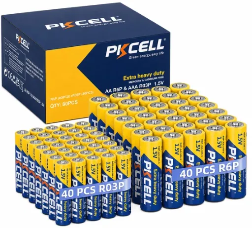 PKCELL 1.5V Carbon Zinc AA & AAA Batteries, 80-Count