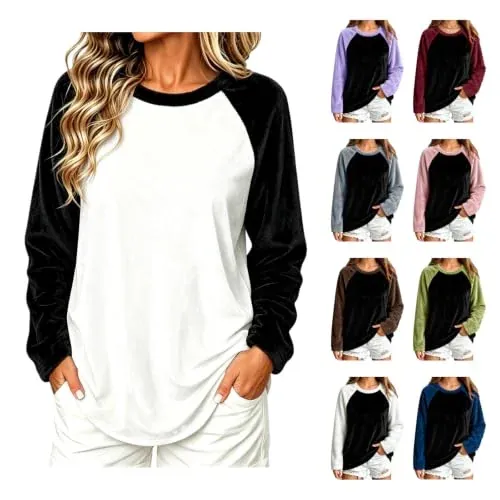 Women Crew Neck Raglan Sleeve Color Block Top