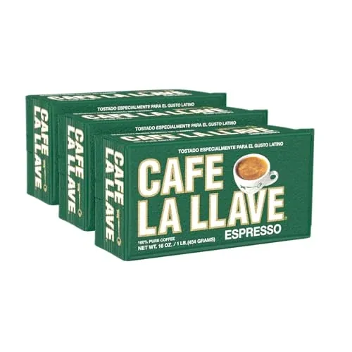 Café La Llave Espresso Ground Coffee, Dark Roast, 16 OZ, Pack of 3