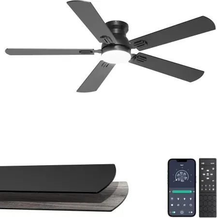 Phylluz 52'' Flush Mount Ceiling Fan with Remote & App