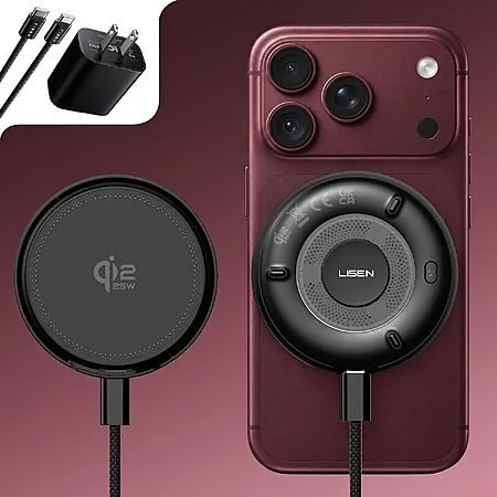 LISEN 25W Qi2.2 MagSafe Wireless Charging Pad for iPhone w/ Cooling Fan & 36W Adapter
