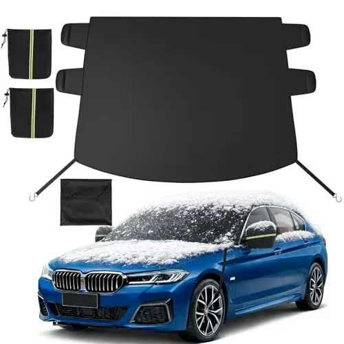 Instraella Car Windshield Snow Cover with Side Mirror Covers & Anti-Theft Door Flaps (Black)