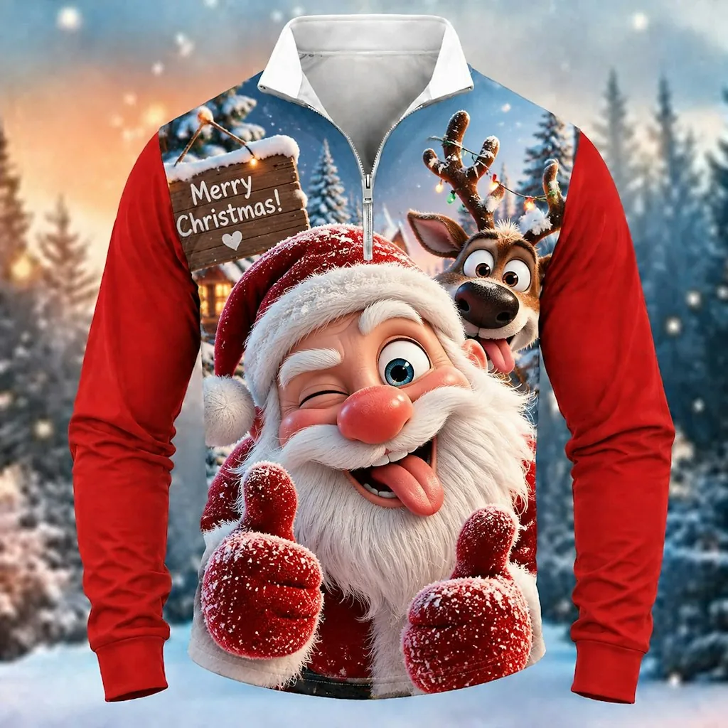 Christmas Santa Quarter Zip Polo Shirt for 2