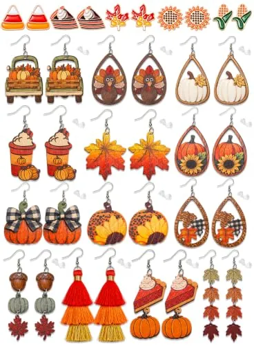 18-Pair Fall & Thanksgiving Earrings Set