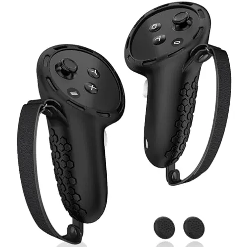AMZDM Silicone Controller Grip Cover w/ Knuckle Straps & Thumbstick Covers for Meta Quest 3 / 3S