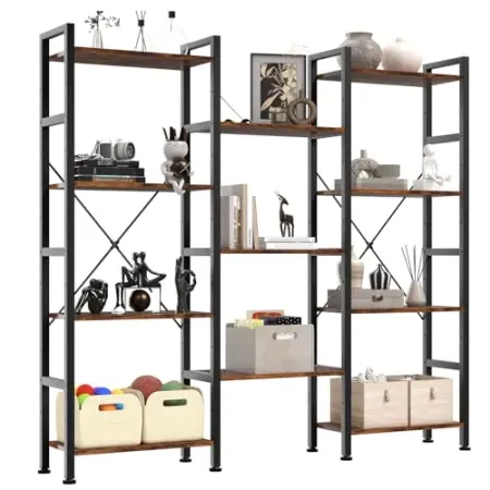 DUMOS Triple Column 4 Tier Bookshelf