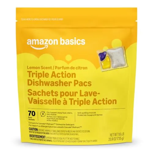 Amazon Basics Triple Action Dishwasher Pacs 70-Count (Lemon Scent)