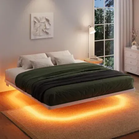 SHA CERLIN King Size Floating Bed Frame w/ Smart LED Lights