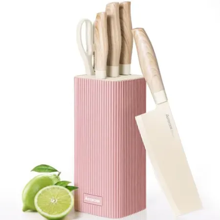 6-Piece Astercook High Carbon Stainless Steel Knife Set with Block