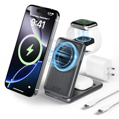 Acer 3 in 1 Magnetic Palm-Sized Foldable Fast Charger Stand Compatible with MagSafe